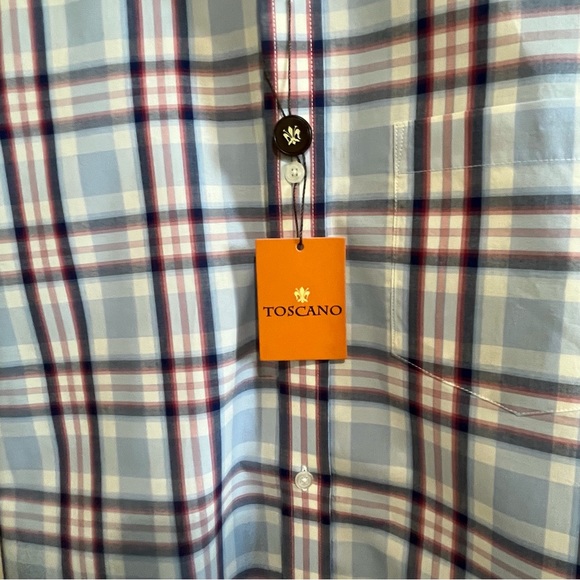 Toscano NWT Short Sleeve Button Up Shirt Blue/Red Striped Size Medium - Picture 5 of 9